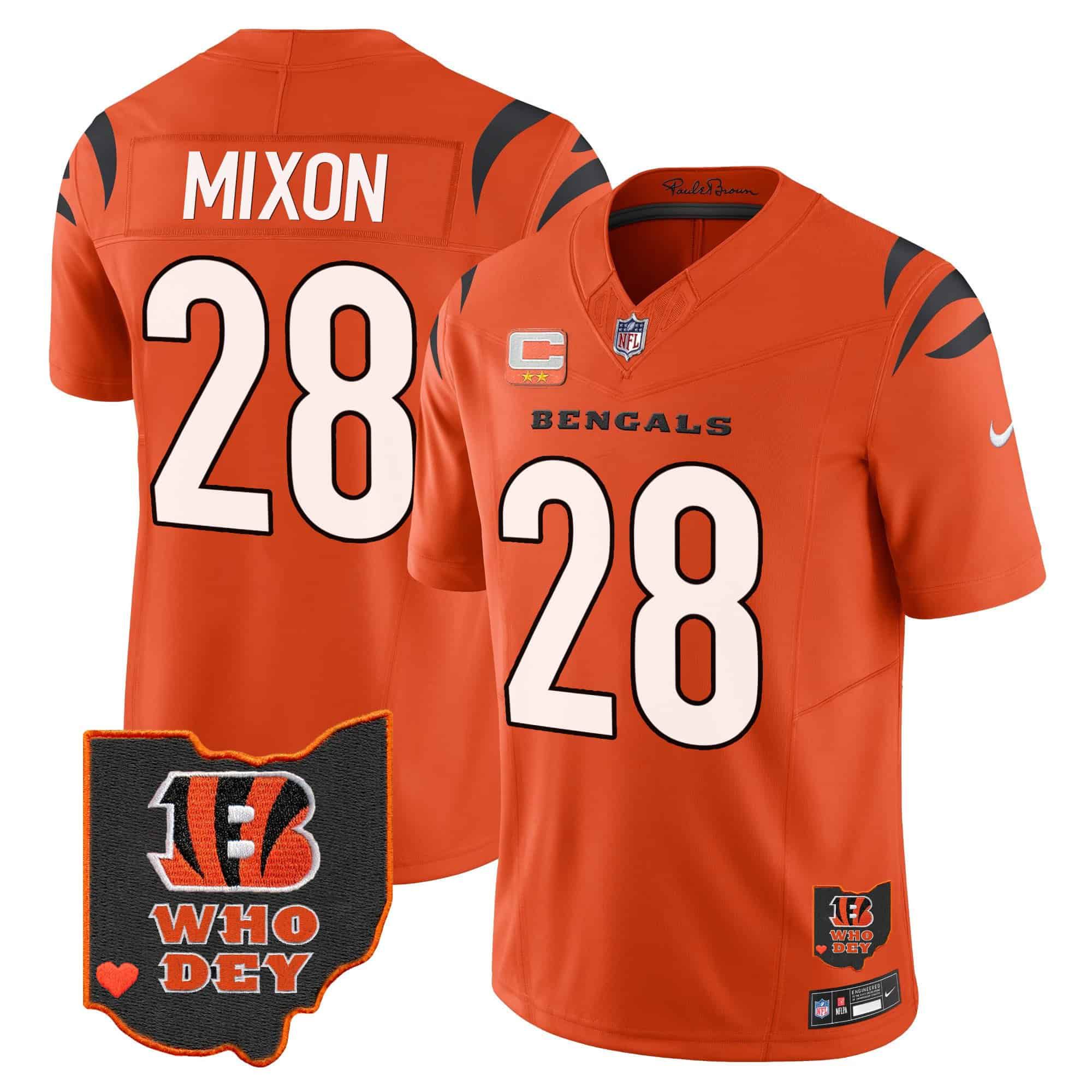 Men Cincinnati Bengals 28 Mixon Orange 2024 Nike Patch Vapor Limited NFL Jersey